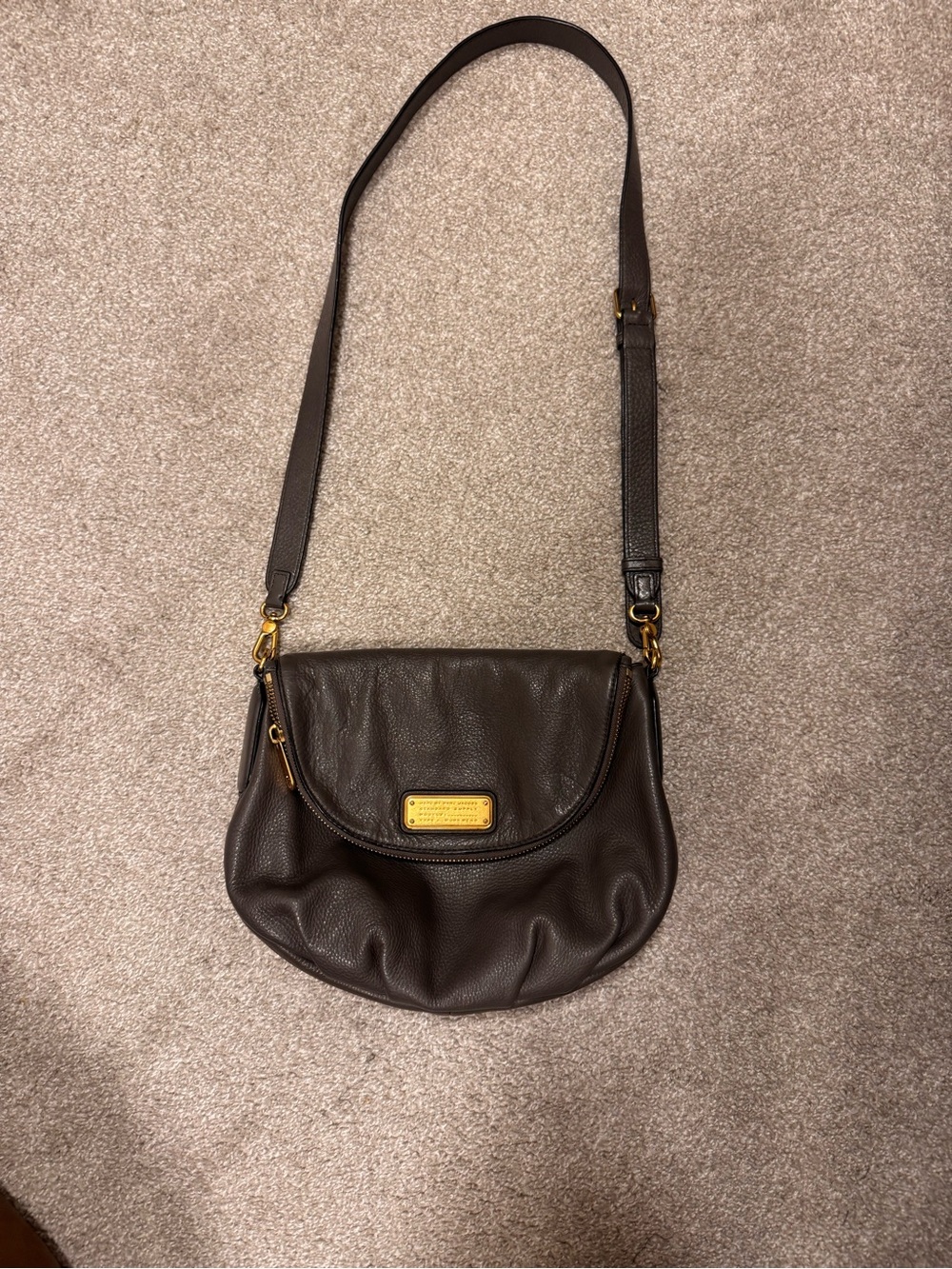 Marc By Marc Jacobs Dark Brown Pebbled Leather Crossbody with Gold Plaque